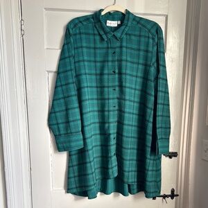 Habitat Teal Plaid Button-Up tunic.